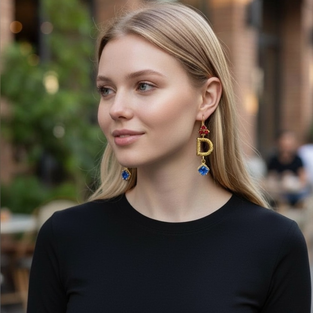 Dolce & Gabbana Gold Earrings with Red and Blue Accents - Picture 2 of 8